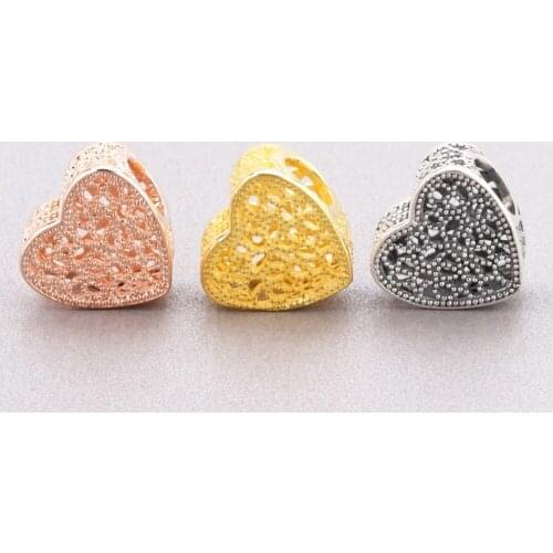 Hot Sale Silver Color Charm Bead Simple 3 Style Hollow Love Heart Beads For Original Pandora Charm Bracelets & Bangles Jewelry