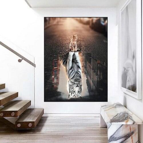 Cat Tiger Lion Art Canvas Painting Wall Art Motivational Posters and Prints Cute Animal Picture for Living Room Home Decor