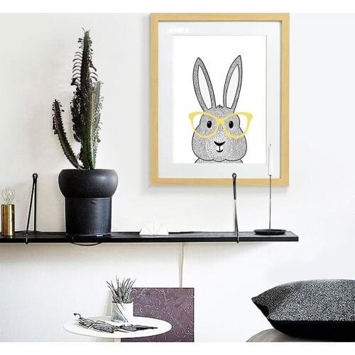 Cartoon Canvas Print Art Painting Poster Rabbit with Glasses Modern Style Wall Picture For nursery Kids Room Unframed LZ978