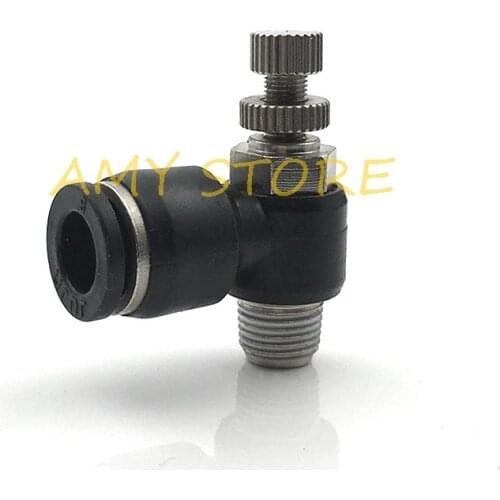Throttle Valve Right Angle Quick Push In Connector Pneumatic joint SL4 6 8 10 12MM-M5" 1/8" 1/4" 3/8" 1/2" BSPT Threaded Black