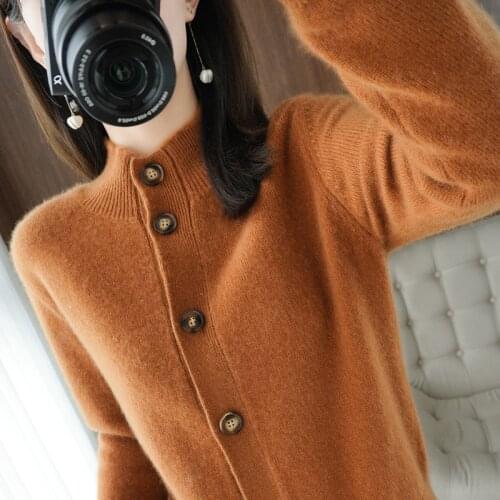 KOIJINSKY Spring 2021 new cashmere cardigan knit sweater coat women crewneck 100% pure wool short style small top