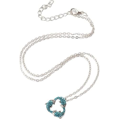 Fashion Woman Pendant Cute Rhinestone Dolphin Charm Chain necklace Female Birthday Party Jewlry Gifts Accessories Pendants