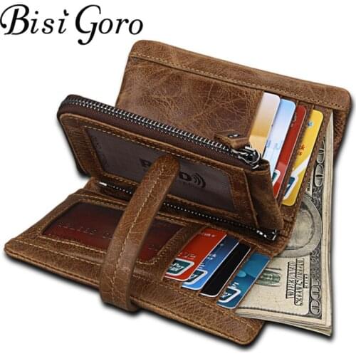 Bisi Goro 2019 Unisex Genuine Leather Wallet Crazy Horse Detachable Coin Purse Vintage Credit Business Card Holders Short Wallet