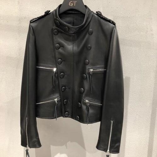 Genuine Leather Jacket Women 2021 Autumn New Black Real Sheepskin Coat Short Safari Style Slim Jackets And Coats Female ML20050