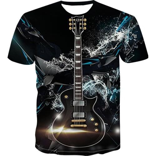 2021 Summer New Mens 3D Printed Guitar Pattern T-shirt Fashion Large Size Casual Breathable Street O-Neck Hip-Hop Short Sleeves