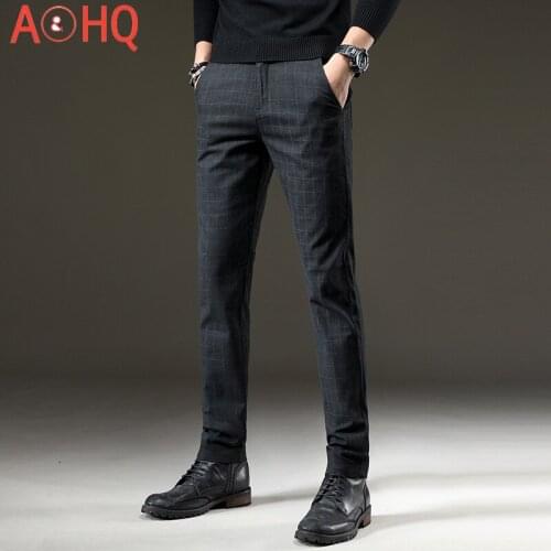 Men Warm Pants Winter Slim Fit Fleece Thicken Casual Pants Men Business Straight Elastic Thick Plaid Cotton Trousers Male