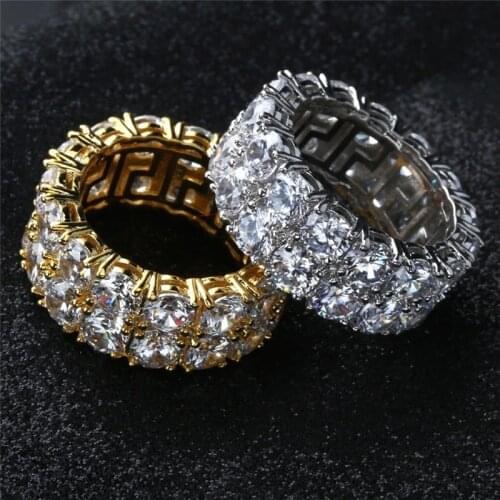 Mens Bling Hip Hop Iced Out Gold Color Stone Rhinestone Cz Ring Luxury Ring Mens Fashion Finger Ring Dropshipping