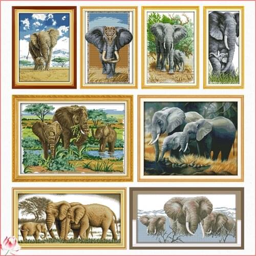 Elephant Series Cross Stitch Kit Animal Pattern 14CT White 11CT Printed Embroidery Set DIY Home Decoration Painting Crafts