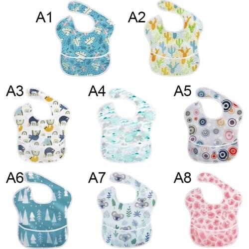 Waterproof Baby Bibs 1O0% Polyester TPU Coating Feeding Bibs Washable Baby Bibs with Food Catcher for Babies