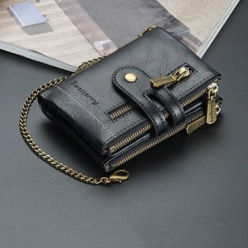 New Mens Short Wallet European and American Double Zipper Change Bag Multi-card Position Chain Wallet