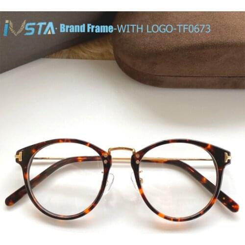 IVSTA TF0673 with Logo Top Quality Cat Eye Glasses Women Round Retro Vintage Luxury Brand Prescription Glasses Myopia with Box