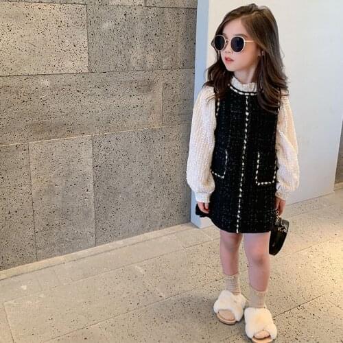 Girls Dress Fall New 2021 Children Clothes Long Sleeves Sweet Princess Party Dress Kids Classic Outfit 2-7T