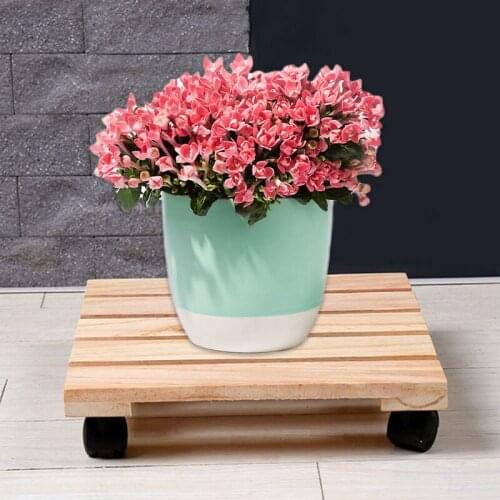 Movable Rolling Square Mobile Torus Wooden Flower Pot Holder Solid Wood Flower Pot Tray with Flower Pot Casters