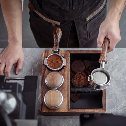 Cafe Tools Durable Walnut Wood Coffee Filter Espresso Grind Knock Slag Box Tamper Mat Stand Coffee Accessories for Barista