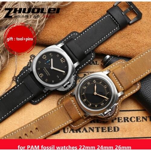 For Fossil PAM watchband genuine leather wristband with tray bracelet with stainless steel buckle handmade strap 20 22 24 26mm