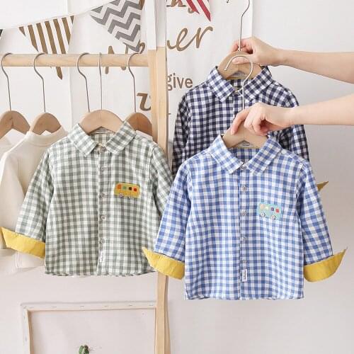 Spring Long Sleeve Boys Shirts Casual Turn-down Collar Boys Blouses for Kids Clothes Baby Boy Plaid Shirt BB51