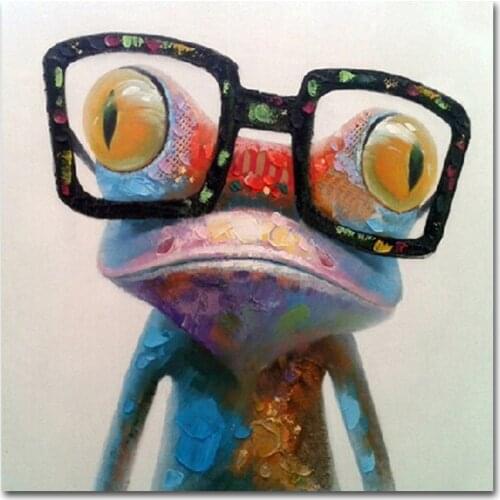 Hand Painted Happy Frog Oil Painting Wall Art on Canvas for Living Room Modern Canvas Art Cute Animal Picture Kids Room Decor
