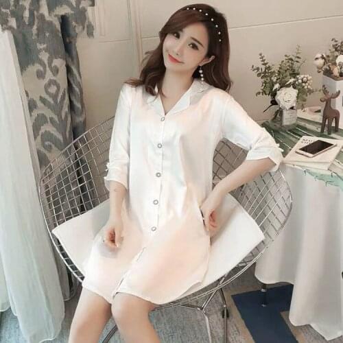 Large Size Women Soft Nightgowns Summer Sleepwear Casual Silk Sleep Shirt Night Dress Short Sleeve Nightwear Lingeries For Girl
