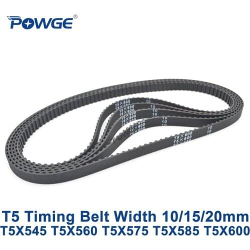 POWGE T5 Synchronous timing belt C=545/560/575/585/600 Width 10/15/20mm Teeth 109 112 115 117 120 Rubber T5X560 T5X585 T5X600
