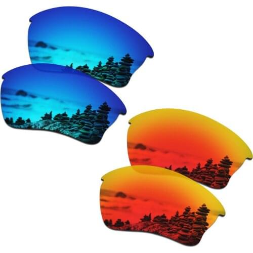 SmartVLT 2 Pairs Polarized Sunglasses Replacement Lenses for Oakley Mainlink Ice Blue and Fire Red