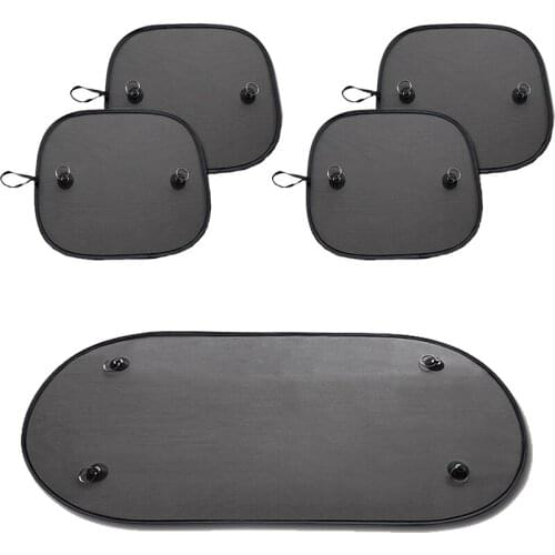 5pcs Black Side Car Sun Shades Rear Window Sunshades Cover Mesh Visor Shield Screen Interior UV protection