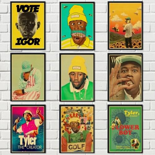 Tyler The Creator Flower Boy Band Music Cover Hip Hop Rapper Star Retro Poster Art Painting for Home Room Decor Wall Stickers