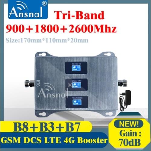 1PCS 900 1800 2600Mhz Tri-Band 4G Cellular Amplifier gsm Repeater 2g 3g 4g Mobile Signal Booster GSM DCS LTE 4G Repeater