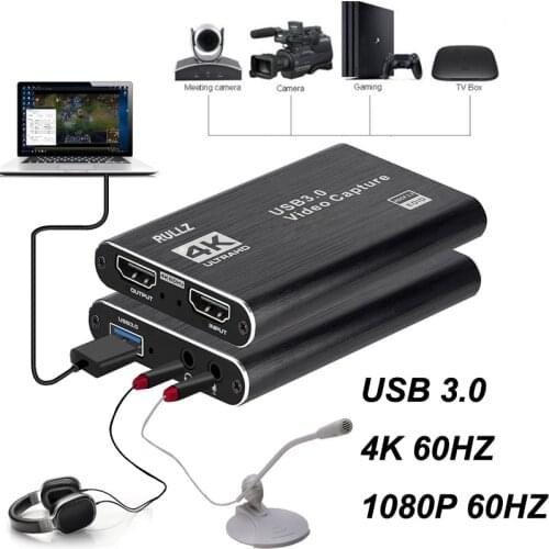 USB3.0 Videocapture 4K Loop Mic USB 3.0 1080P HDMI-compatible Video Capture Card for PS4 Game Live Streaming DVD Camera Record