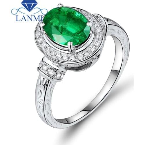 High Quality Columbia Emerald And Diamond Rings In White Gold 14k Oval Cut 7x9mm G090380