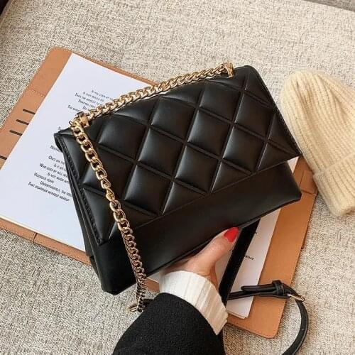 Women PU Leather Solid Color Crossbody Bag Small Square Bag Fashion Diagonal Rhombus Pattern Chain Flap Underarm Bag