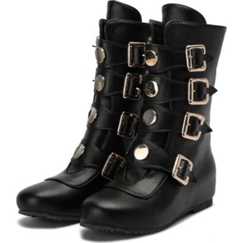 BLXQPYT Zapatos De Mujer 2021 Winter Buckle Ankel Boots Punk Female Platform Boots Wedges PU Women Boots Plus Size 34-52 L32