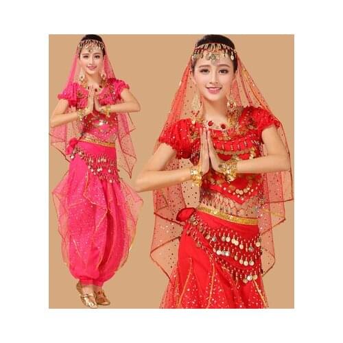2017 New 4pcs Set Belly Dance Costume Bollywood Costume Indian Dress Bellydance Dress Womens Belly Dancing Costume Sets 5 pcs