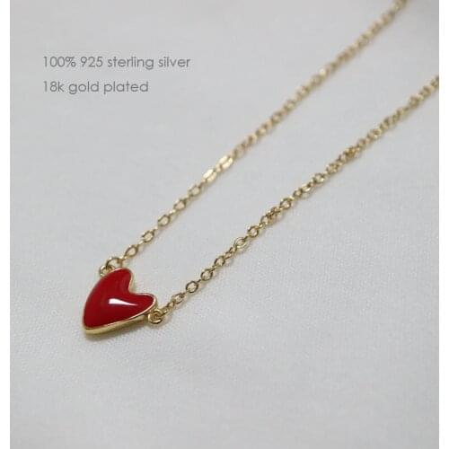 Fashion S925 sterling silver red heart pendant necklace for women Simple korean Love Clavicle chain for Valentines day