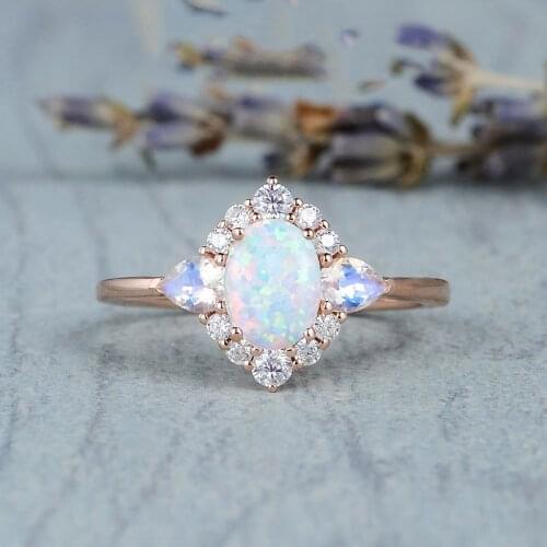 Female Opal Moonstone Ring Charm Rose Gold Color Wedding Rings For Women Dainty Bridal Oval Engagement Ring M4