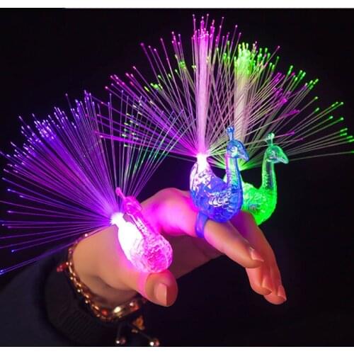 1pc Colorful Luminous Toys for Kids Girls Peacock Finger LED Light-up Rings Party Gadgets Intelligent Toy for Kids