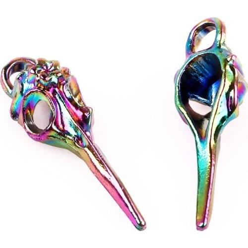 10pcs Fashion colgantes Rainbow Color Punk Charms Skull Bird Head Pointed Mouth Alloy Pendant charms for Necklace men Jewelry