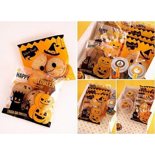 100pcs Happy Halloween Candy Bag Gift Cookie Bags Biscuits Snack Plastic Packaging Bags Halloween Party Decoration Supplies