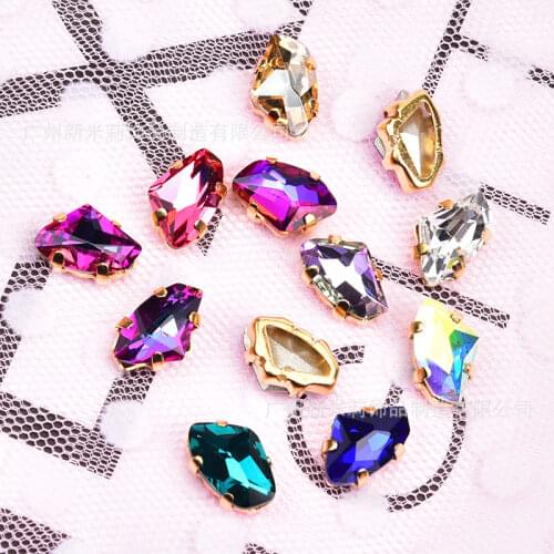 15Pcs 9*14Mm K9 Axe Crystal Glass Diamond Special-Shaped Hand-Sewn Colored Rhinestone Diy Decoration Garment Shoes Bags Wedding