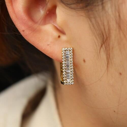 2018 neW DESIGN women ladies jewelry gold color pave cz sparking bling square circle cz bar elegant earring gold color