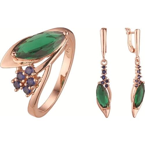 2021 Luxury Big Green Stone Ring Jewelry Set Bohemia Women Fashion Jewelry Accessories New Year Gift