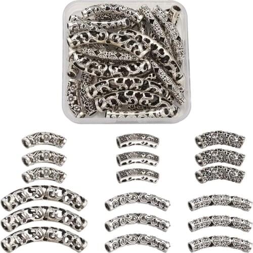 30PCS/Box Tibetan Style Alloy Tube Beads Curved Hollow For Bracelet DIY Jewelry Making Findings Accessories Supplies