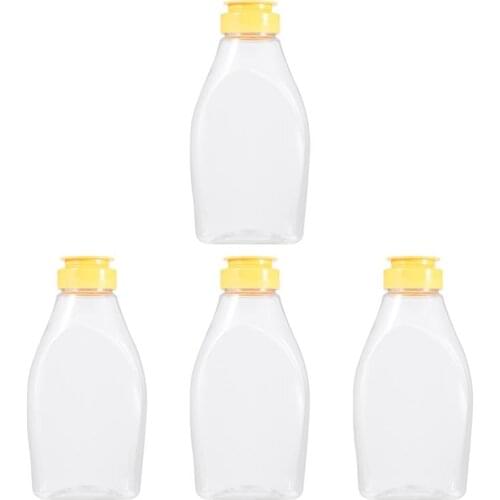 4pcs Transparent Plastic Honey Bottle Food Packaging Bottle Honey Jar With Lid Honey Bottle Jam Container (500g Capacity)