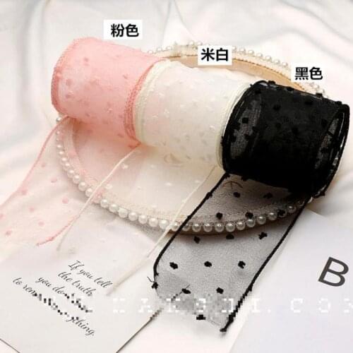 5m/lot Velvet Dot Organza Ribbon Big Bow Hair Accesories Gift Wrapping Decoration Christmas Silk Ribbons Lace Fabric 50mm