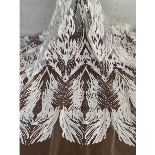 White Lace Fabric chantilly embroidery African Lace Fabric with sequins for wedding dress