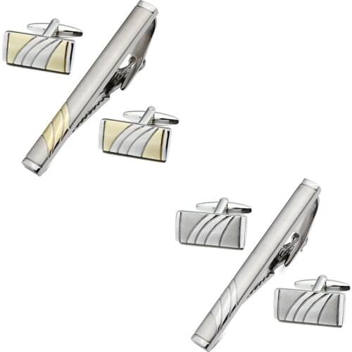 Brand Fashion Matte Cufflinks and Tie Clip Set Mens Tie Clip Sets For Fathers Gift on Dress Shirt