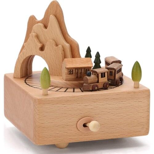 Wooden Musical Box with 'Spirited Away' Melody, Little Train Wind Up Music Box, Handcrafted Birthday Gift