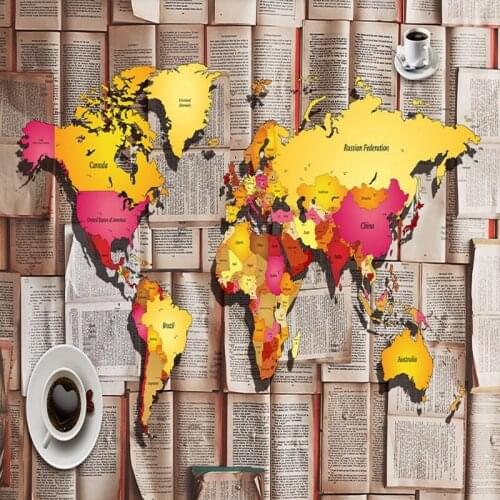 Dropship Colomac Retro Wallpaper Warm Vintage English Book Map Geometric Wallpaper Papier Peint Mural Wallpapers Home Decor