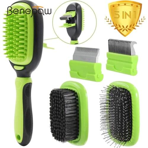 Benepaw 5 In 1 Dog Grooming Kit Dual Side Detachable Pet Slicker Bristle Pin Hair Brush Deshedding Comb For Dogs Cat Massage