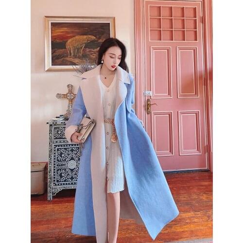 Double-sided cashmere coat womens mid-length high-end purple primary color 2021 winter new style