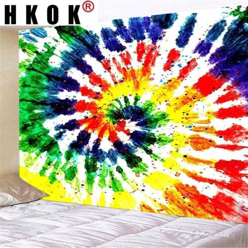 HKOK Rainbow Tie Dye Tapestry Wall Hanging Fabric Mural Background Cloth Wall Rugs Towel Beach Fabric Blanket Dorm Living Home